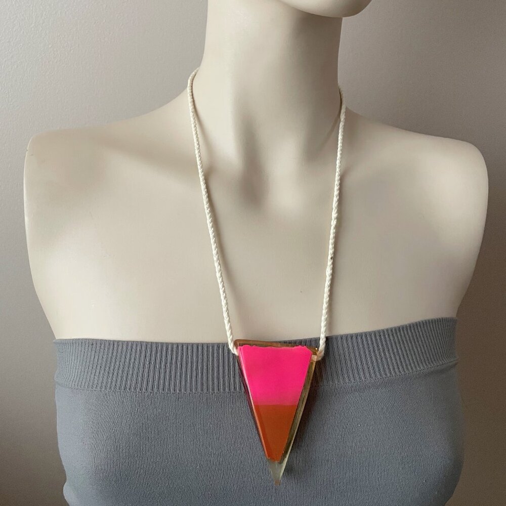 Anthropologie Boho Guided Sail Necklace Extra Long Cord Pink Triangle Pendant